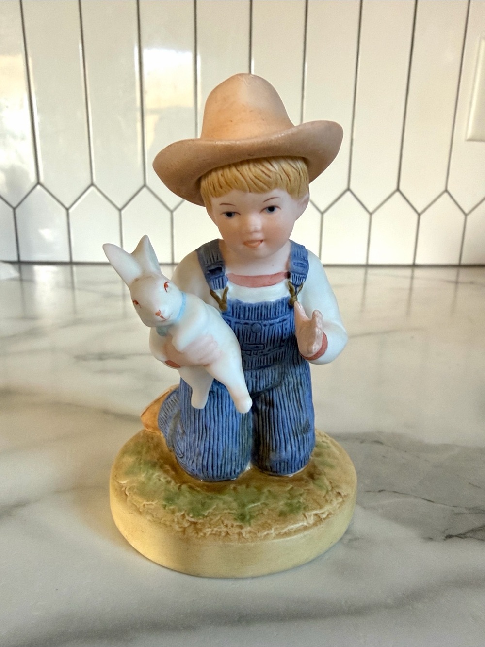 Vintage 1985 Homco Denim Days #1521 Boy with Bunny Rabbit